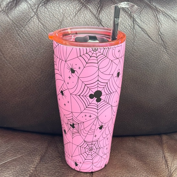 Disney Mouse Ears & Spider Webs Pink Halloween Travel Tumbler - Picture 1 of 7